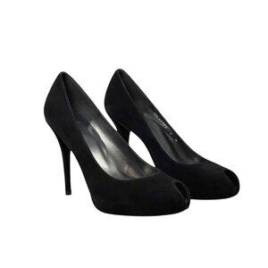 Stuart Weitzman Pip Toe Heels Sz.9 Black Suede Hidden Platform Minimalist Pumps